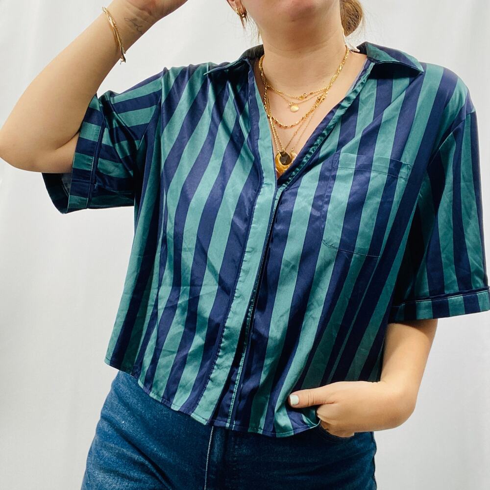 Parade M Satin Striped Button Down Pajama top